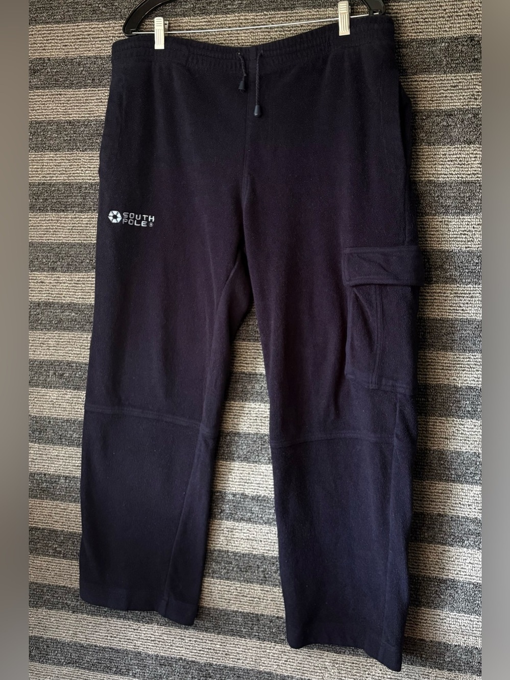 Vintage 90’s South Pole Navy Blue Fleece Wide Leg Cargo Pants XL EUC